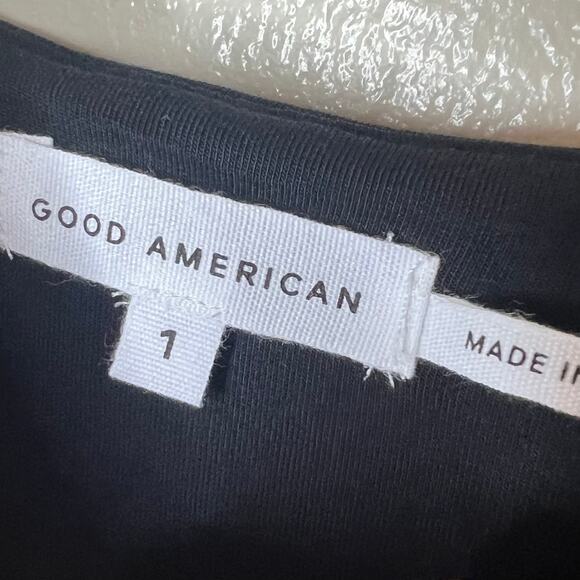 Good American Good Touch Thong Bodysuit Small Vneck Black Ruched Jersey Knit New - Picture 8 of 10